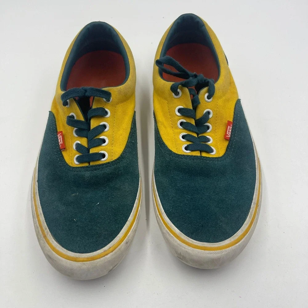 Vans Era Pro Skate Shoes Teal Yellow Suede Canvas Men Size 10.5‎ Low Top